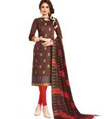 Brown woven banarasi unstitched salwar with dupatta