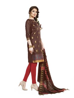 Brown woven banarasi unstitched salwar with dupatta 3