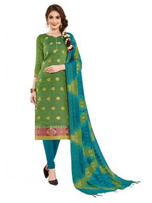 Mehendi woven banarasi unstitched salwar with dupatta 1