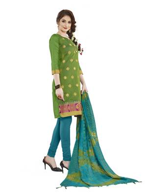 Mehendi woven banarasi unstitched salwar with dupatta 3