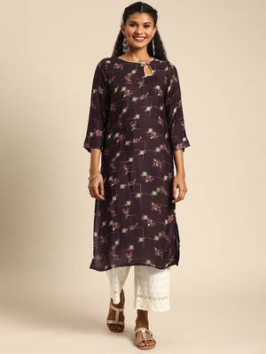 Rayon Printed Straight Kurti (Brown) 1