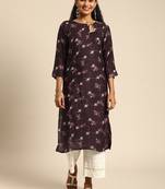 Rayon Printed Straight Kurti (Brown)