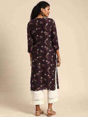 Rayon Printed Straight Kurti (Brown) 4