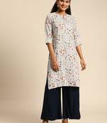 Kimisha Women's Rayon Printed Straight Kurti(Off-Wihte)