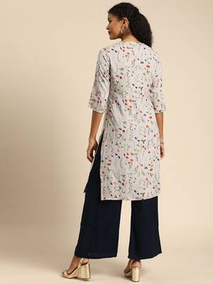 Kimisha Women's Rayon Printed Straight Kurti(Off-Wihte) 4