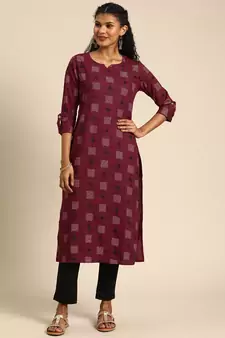 Kimisha Women's Cotton Printed Straight Kurti(Maroon)