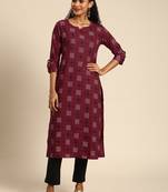 Kimisha Women's Cotton Printed Straight Kurti(Maroon)