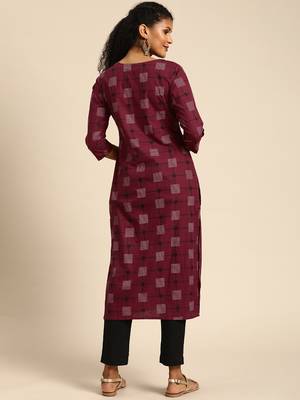 Kimisha Women's Cotton Printed Straight Kurti(Maroon) 4