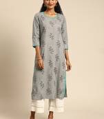 Kimisha Women's Grey Cotton Casual Wear Fancy Straight Kurta