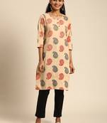 Kimisha Cotton Printed Straight Kurta(Beige)