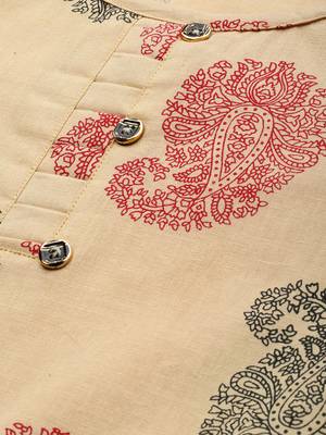 Kimisha Cotton Printed Straight Kurta(Beige) 2