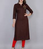 Brown embroidered viscose ethnic-kurtis