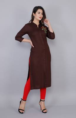 Brown embroidered viscose ethnic-kurtis 2