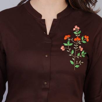 Brown embroidered viscose ethnic-kurtis 4