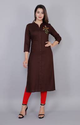 Brown embroidered viscose ethnic-kurtis 5