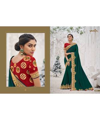multicolor embroidered faux satin saree with blouse 1
