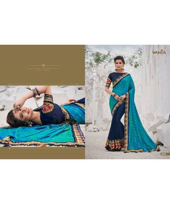 multicolor embroidered faux satin saree with blouse 1