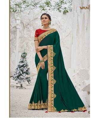 multicolor embroidered faux satin saree with blouse 2