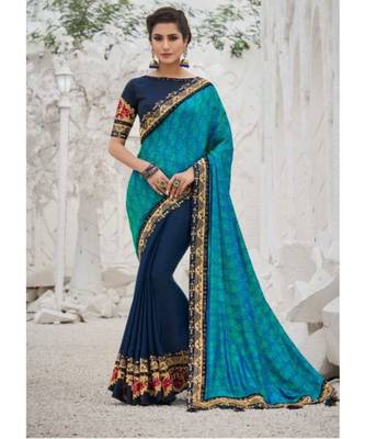 multicolor embroidered faux satin saree with blouse 2