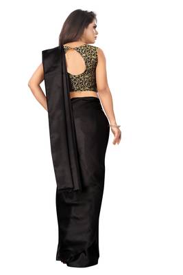 Black plain satin saree with blouse 4