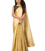 Gold plain satin saree with blouse