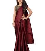 Maroon plain satin saree with blouse