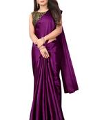 Wine plain satin saree with blouse