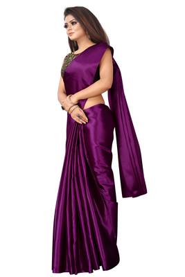 Wine plain satin saree with blouse 2
