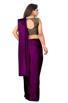 Wine plain satin saree with blouse 3