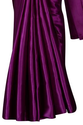 Wine plain satin saree with blouse 4