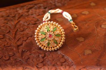  Designer Classic Kundan Pearl Stone Maang Tikka or Borla Headpiece for Wedding 2