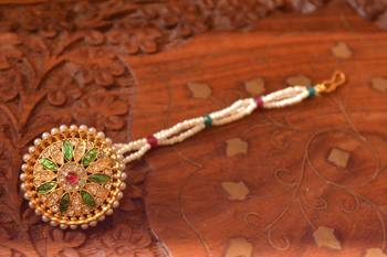  Designer Classic Kundan Pearl Stone Maang Tikka or Borla Headpiece for Wedding 3