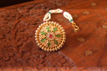  Designer Classic Kundan Pearl Stone Maang Tikka or Borla Headpiece for Wedding 1