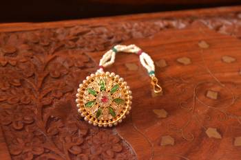  Designer Classic Kundan Pearl Stone Maang Tikka or Borla Headpiece for Wedding 3
