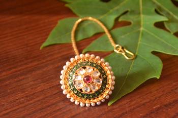  Designer Classic Kundan Pearl Stone Maang Tikka or Borla Headpiece for Wedding 1