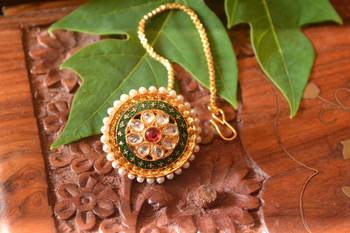  Designer Classic Kundan Pearl Stone Maang Tikka or Borla Headpiece for Wedding 2