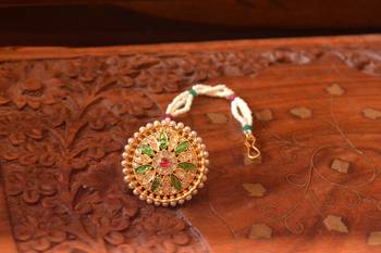  Designer Classic Kundan Pearl Stone Maang Tikka or Borla Headpiece for Wedding 2