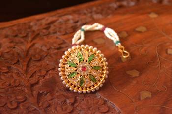  Designer Classic Kundan Pearl Stone Maang Tikka or Borla Headpiece for Wedding 3