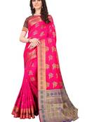 Pink woven silk saree with blouse