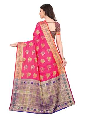 Pink woven silk saree with blouse 2