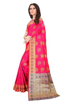 Pink woven silk saree with blouse 3