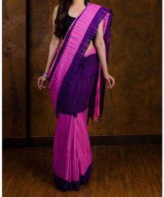 Purple Hand Weaven Khadi Cotton  daily Wear Handloom Saree With Blouse 1