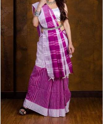 Purple Hand Weaven Khadi Cotton  daily Wear Handloom Saree With Blouse 1