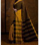 Yellow Hand Weaven Khadi Cotton  daily Wear Handloom Saree With Blouse