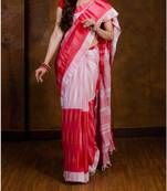 Red Hand Weaven Khadi Cotton  daily Wear Handloom Saree With Blouse
