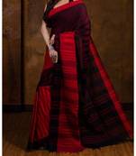 Black Hand Weaven Khadi Cotton  daily Wear Handloom Saree With Blouse