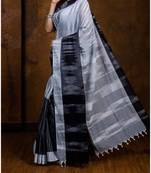 Grey Melange Hand Weaven Khadi Cotton  daily Wear Handloom Saree With Blouse