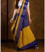 Blue Hand Weaven Khadi Cotton  daily Wear Handloom Saree With Blouse
