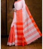 Orange Hand Weaven Khadi Cotton  daily Wear Handloom Saree With Blouse