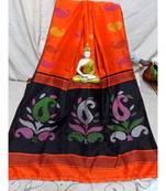 Orange Jamdani Work Cotton Silk Handloom Saree With Blouse